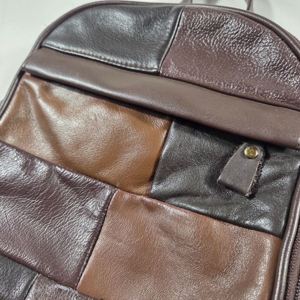 Carabella Vintage Patchwork Mini Backpack Brown Black Multi Pocket Bag - Picture 2 of 7